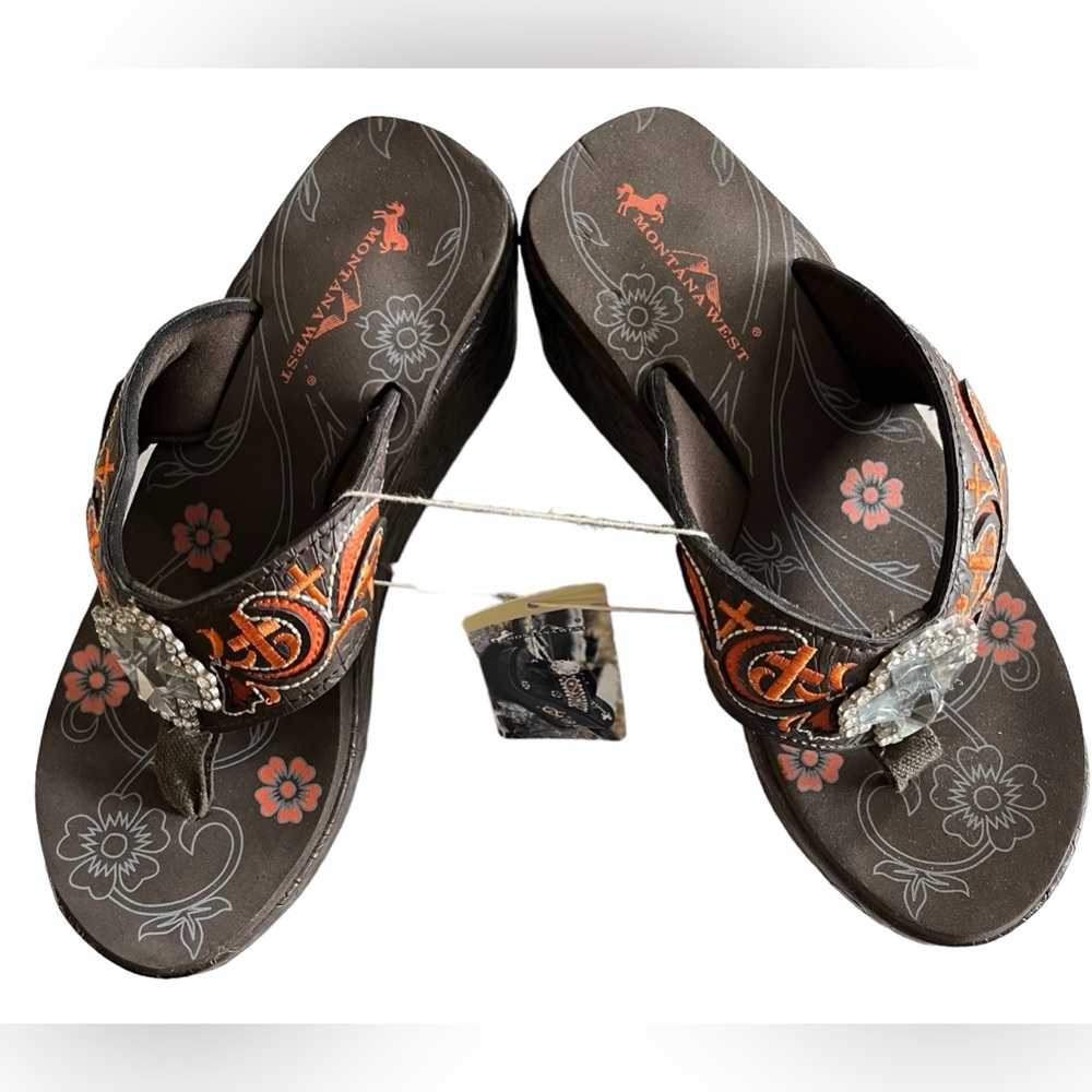 NWT - Montana West Flip Flops Brown and Orange Size 10
